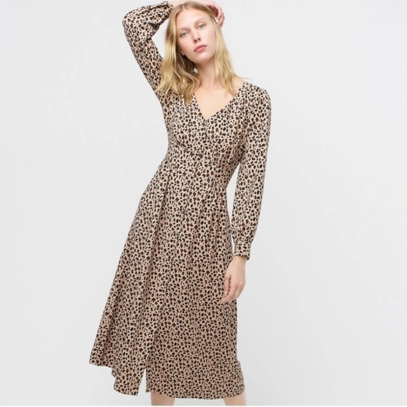 J. Crew Dresses & Skirts - J. Crew Leopard Print Button Front Midi Dress Size 2